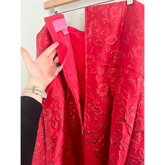 Lilly Pulitzer | NWT | Kataleya Strapless Jacquard Dress | Amaryllis Red | Sz 14 - Picture 9 of 14